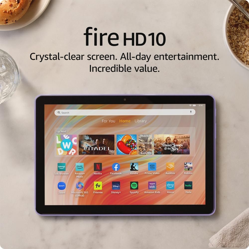 Amazon Fire HD 10 tablet (newest model) built for relaxation, 10.1″ vibrant Full HD screen, octa-core processor, 3 GB RAM, 32 GB, Lilac
